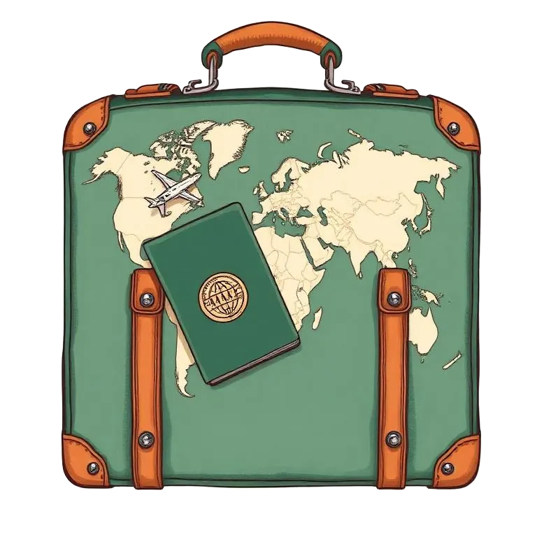 Mala de viagem com passaporte e mapa-múndi